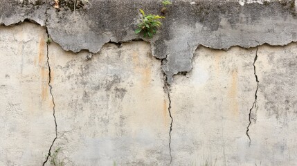 Fototapeta premium Aged Concrete Wall with Cracks and Plant Life