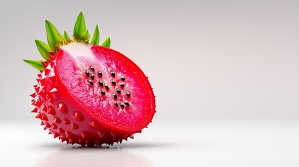 Vibrant Pink Dragon Fruit Slice on White Background. Generative AI