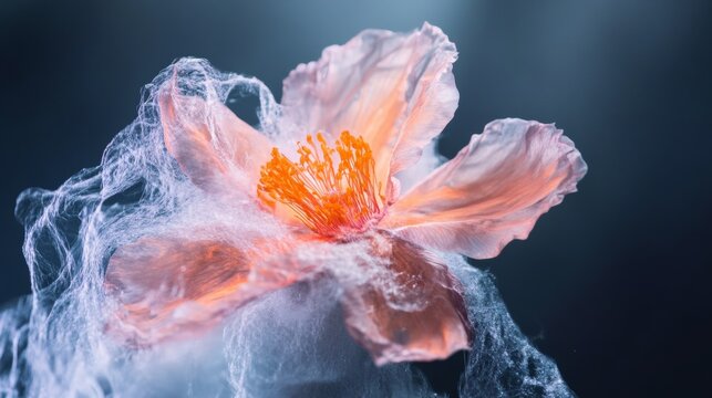 Delicate flower emerging from a misty background