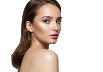 Fototapeta premium portrait of a beautiful young woman's face. white background. ai generative