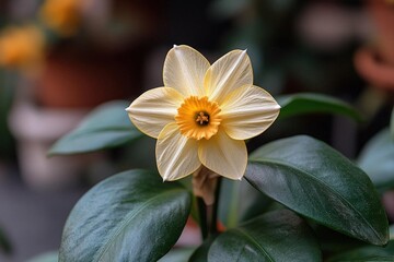 Fototapeta premium Closeup Of A Pale Yellow Daffodil Flower
