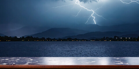 Stormy Night Landscape with Marble Tabletop