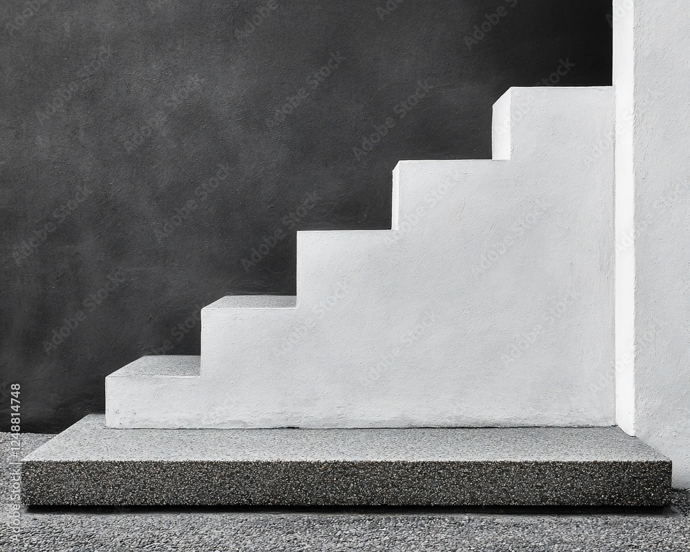 Poster abstract architectural concrete steps against dark wall. exterior. possible use modern design