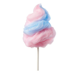 Colorful cotton candy on a stick, ideal for fairs and festive occasions.