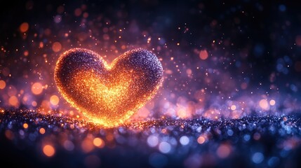 Glowing heart shape made of sparkling particles against a dark, dreamy background
