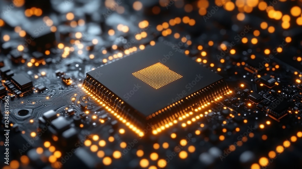 Poster CPU Processor Circuit Board Closeup, Tech Background