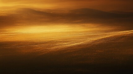 Golden sunrise over misty mountain landscape, serene nature scene, ideal for travel brochure