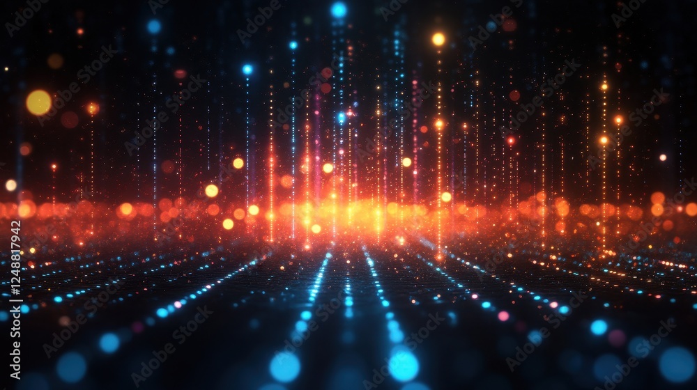 Aufkleber Abstract digital data flow, glowing particles, futuristic background, tech presentation