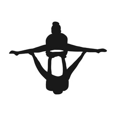 Yoga for two. A collection of yoga poses. The silhouette of a couple. A pose for a man and a woman