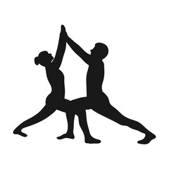 Yoga for two. A collection of yoga poses. The silhouette of a couple. Warrior Pose