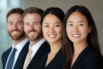 diverse team of professionals smiling in a line