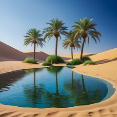 The vibrant palms stand in stark contrast to the dry, golden sands, providing much-needed shade and life to the surrounding area.