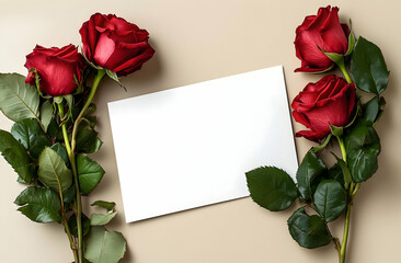 Elegant Red Roses and Blank Card: Romantic Valentine's Day or Anniversary Greeting