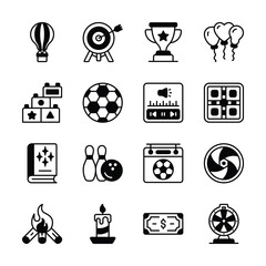 A collection of icons representing various activities and entertainment options