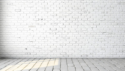 Fototapeta premium empty white brick wall or stones floor and table loft by retro mosaic style on top view for old texture background and vintage wallpaper or modern interior brickwork to exterior rough construction, 