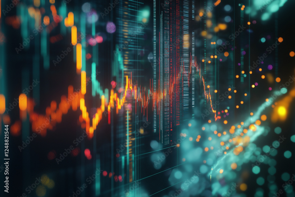 Canvas Prints digital stock market trading with rising graph analytics, illuminated financial data and market tren