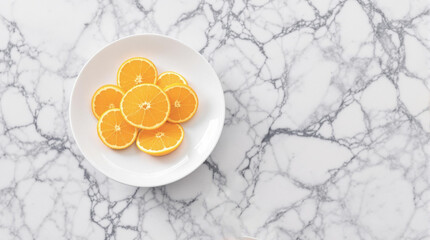 Fresh Orange Slices on White Plate - Top View