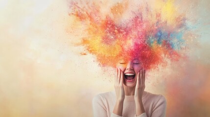 Colorful burst of energy symbolizing mental overload and creativity. Represents concepts like stress, burnout, and the overwhelming nature of thoughts and ideas