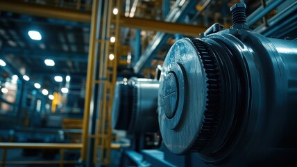 Naklejka premium Large industrial machinery in an automated factory environment showcasing advanced engineering at work