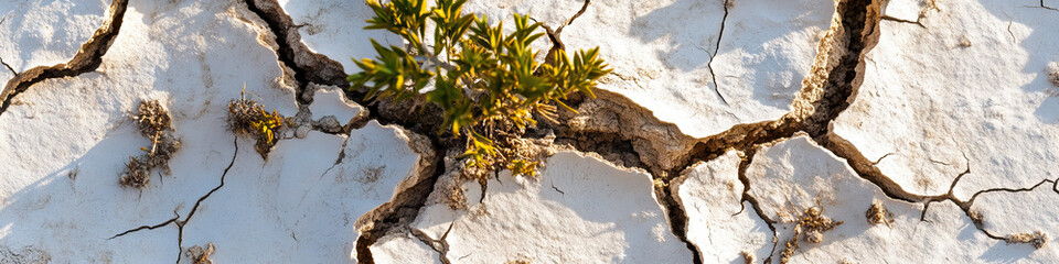 Green Plant in Cracked, Arid Soil