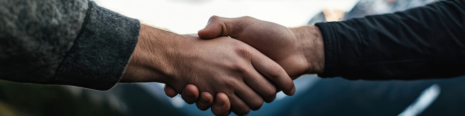 Fototapeta premium Close-up of Two Hands Shaking Hands Outdoors