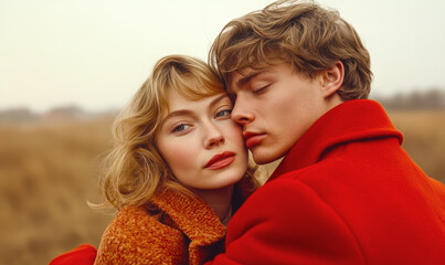 beautiful woman and man, farewell hug