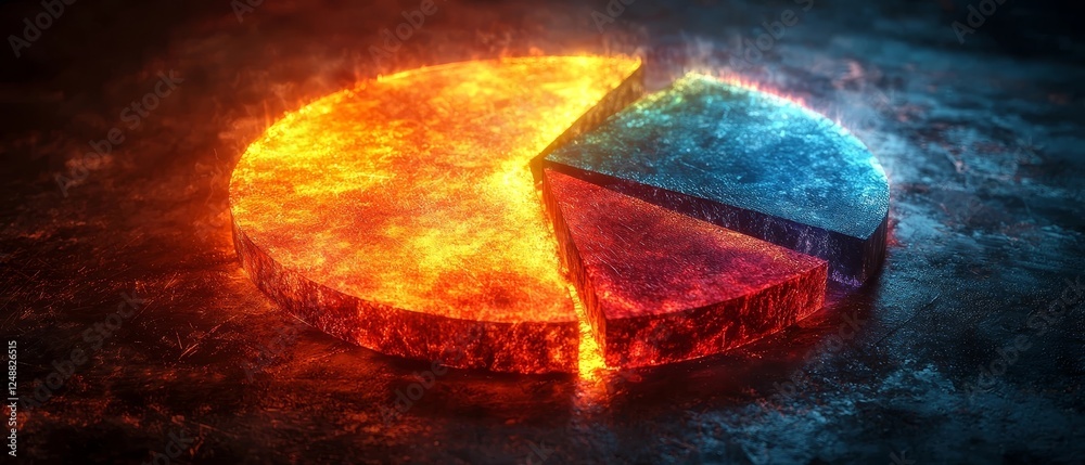 Poster vibrant 3d pie chart glowing with dynamic real time sentiment data visualization