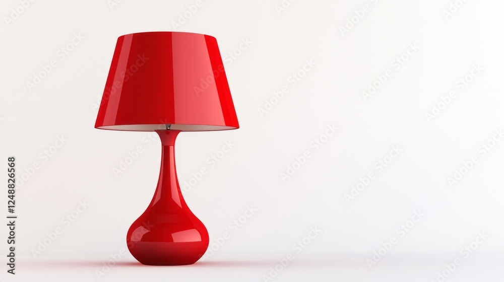 Poster a striking red table lamp stands alone against a clean white background, showcasing its sleek design