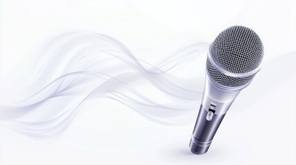 Fototapeta premium Microphone, music waves, white background, singing, podcast