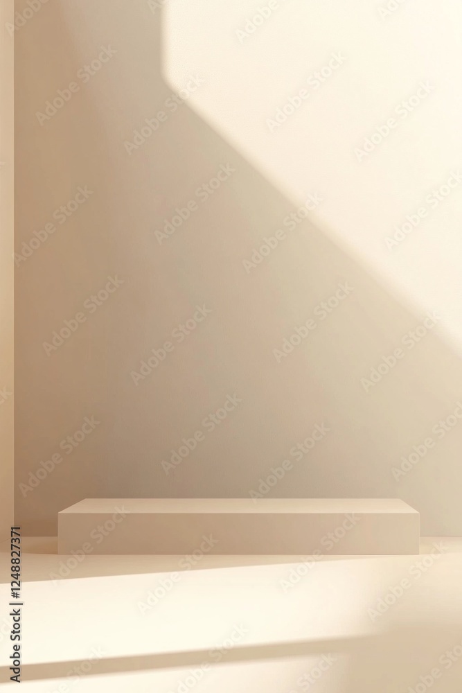 Poster Softly lit, beige background showcases a clean, minimalistic space ideal for product presentation. The empty area on the right invites creativity and functionality in design
