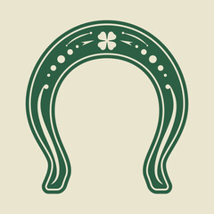 Horseshoe with clover symbol. Vector illustration