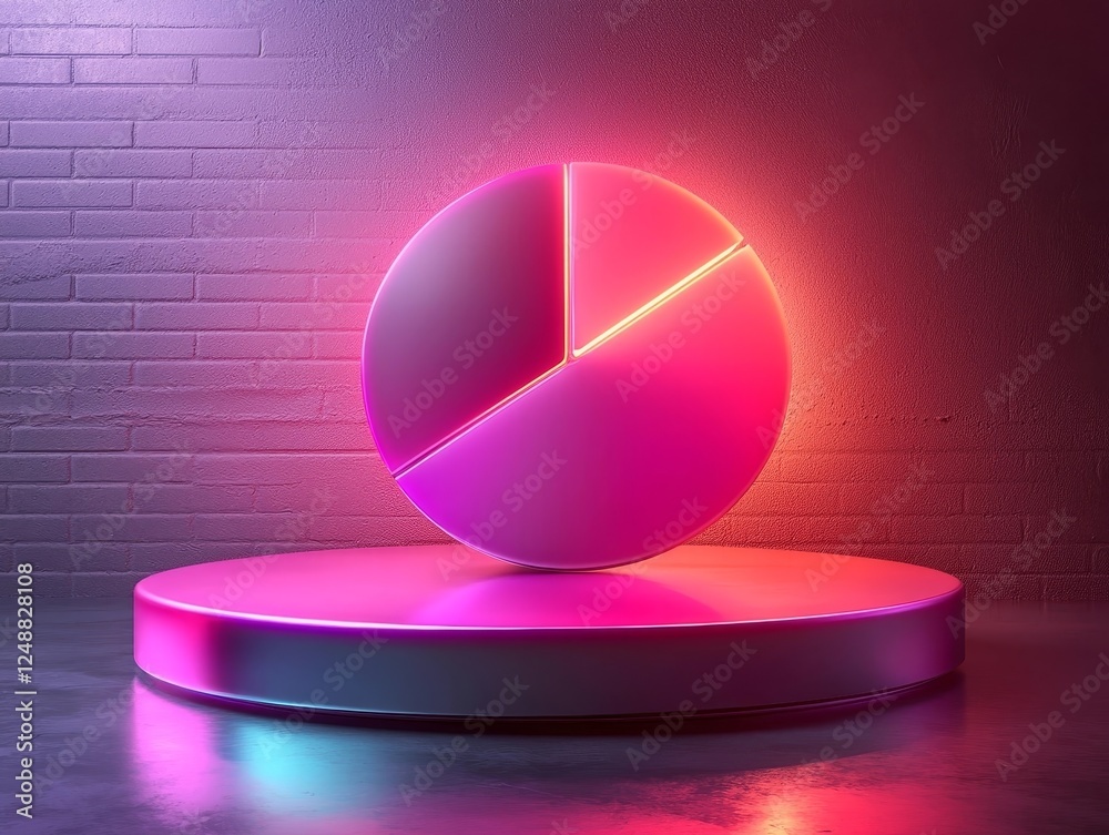 Poster conceptual glowing pie chart visualizing customer sentiment data on vibrant gradient background