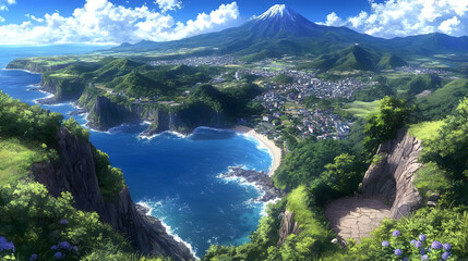 Fototapeta na wymiar relaxing island in a anime simple style