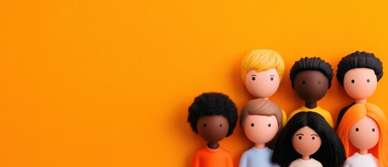 diverse group of 3d people on an orange background
