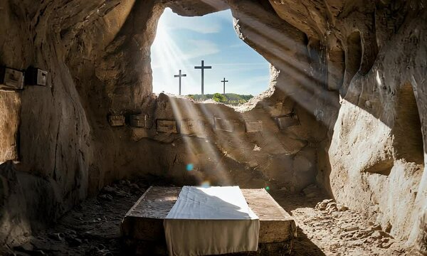 empty tomb with crosses. Good Friday, Banner, Jesus Christ,
