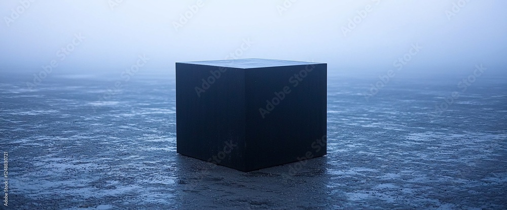 Poster abstract cube on foggy floor, product display, minimal