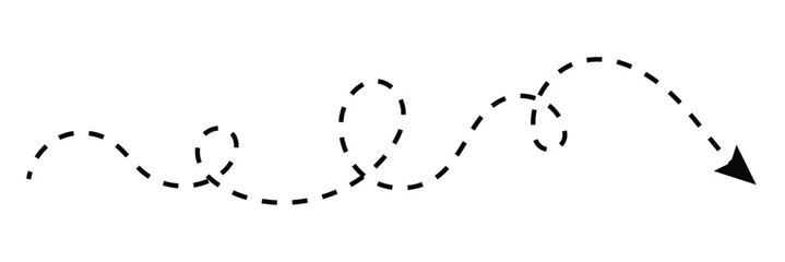 Long squiggle dashed, dotted line arrow vector icon on white background.  Vector Illustration .