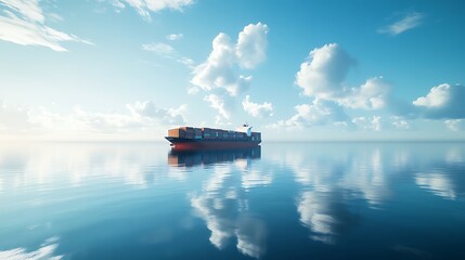 Cargo Ship Sailing on Calm Ocean