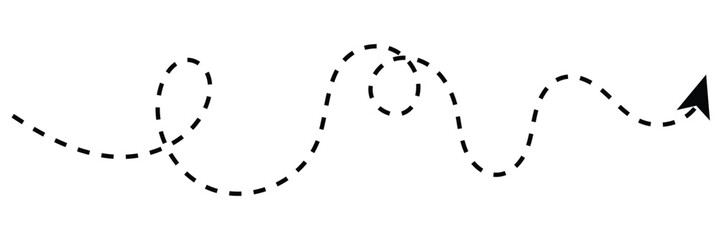 Long squiggle dashed, dotted line arrow vector icon on white background.  Vector Illustration .
