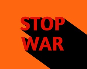 modern design text 'stop war' in red with black shadow on orange background 