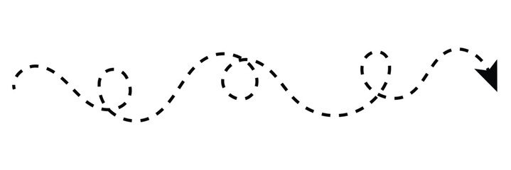Long squiggle dashed, dotted line arrow vector icon on white background.  Vector Illustration .
