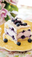 Scrumptious Blueberry Cream Cake Slice - A Delectable Dessert
