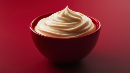 A Luxurious Whipped Cream Displayed in a Vibrant Red Bowl