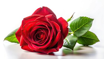 Naklejka premium A solitary red rose, perfectly isolated against a pristine white backdrop.