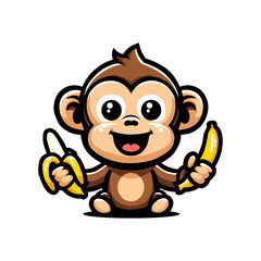 Animated mascot of a monkey with a banana