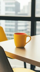 Yellow Mug on a Modern Office Desk, Perfect for a Coffee Break