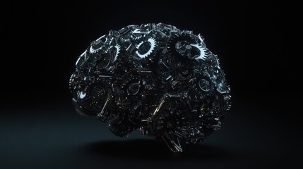 Abstract D render of interconnected gears forming a brain, representing problem-solving and innovation