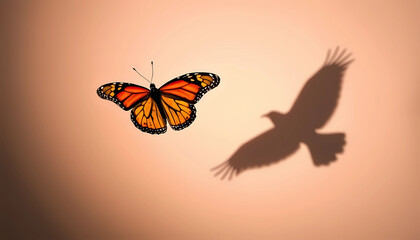 Beautiful Butterfly with Bird Shadow Representing Transformation and Freedom