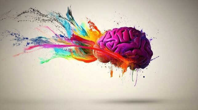 An explosion of color forming a brain shape, representing a burst of creative brainstorming energy