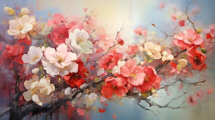 Vibrant Blossoming Flowers Painting with Modern Art Style for Professional Design Projects
